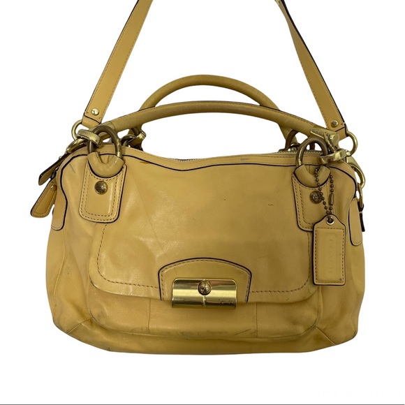 Coach Kristin F22304 Yellow Leather Satchel Double Zip Crossbody Bag - Picture 13 of 13